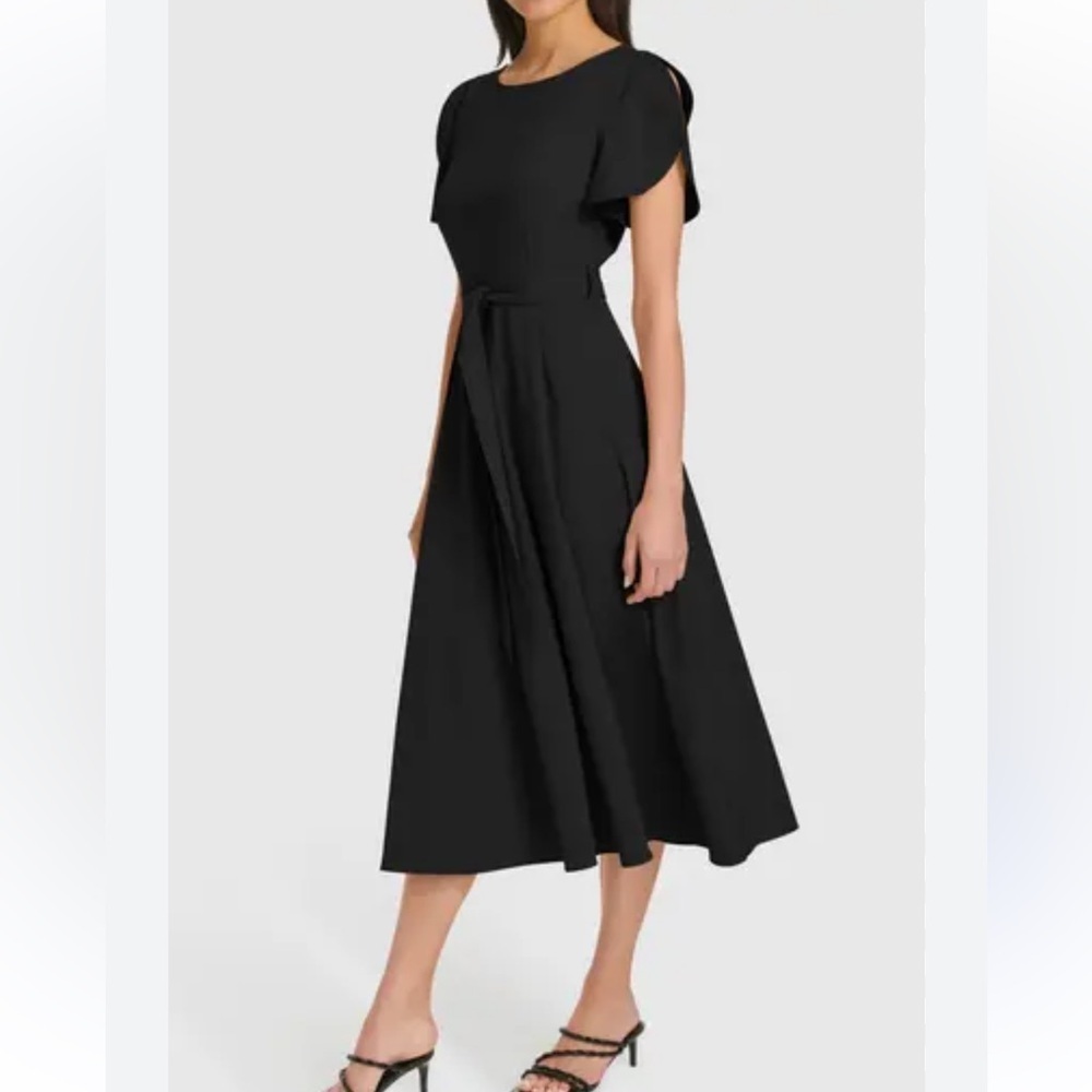 Calvin Klein Commuter Flutter Sleeve Belted Midi Dress